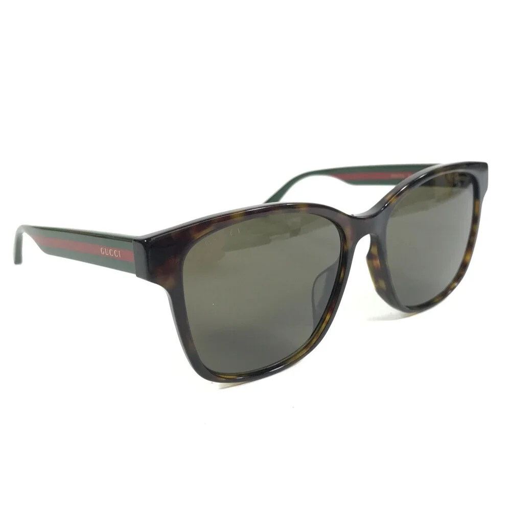 Gucci Sunglasses GG0417SK 003 Tortoise Green Red Asian Fit Frames w Brown Lenses